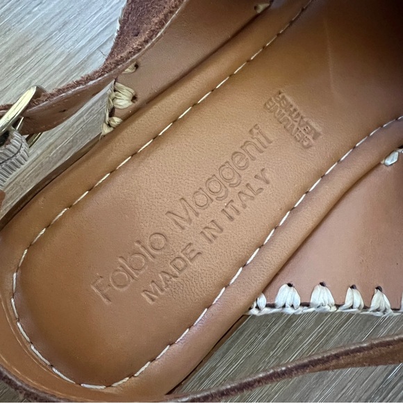 Fabio Maggenti Brown Suede Crochet Raffia Sandals Italy Sz 9 boho platform - Picture 5 of 7